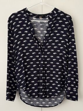 Fun 2 Fun Navy Blue Elephant Pring Long-Sleeve Top